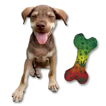 Stoned To Da Bone, Cute Stuffed Rasta Leaf Bone Dog Toy
